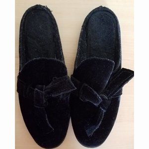 Bearpaw Shearling/Sheepskin-Lined Velvet Slippers/Scuffs/Slides~Bow Trim~Black~7